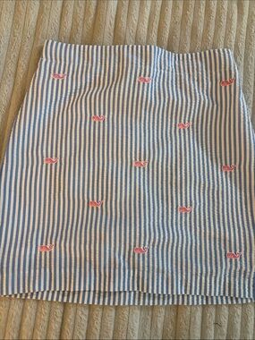 Vineyard Vines Blue and White Striped Pencil Skirt with Pink Whale Embroidery
